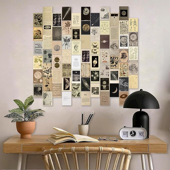 KBKBART Vintage Wall Collage Kit Aesthetic Pictures, 70pcs Retro Cottagecore Room Decor, Cute Photo Collage Posters for Room Aesthetic, Vintage Botanical Posters 4"x6" for Dorm, Bedroom, Teen, Girls