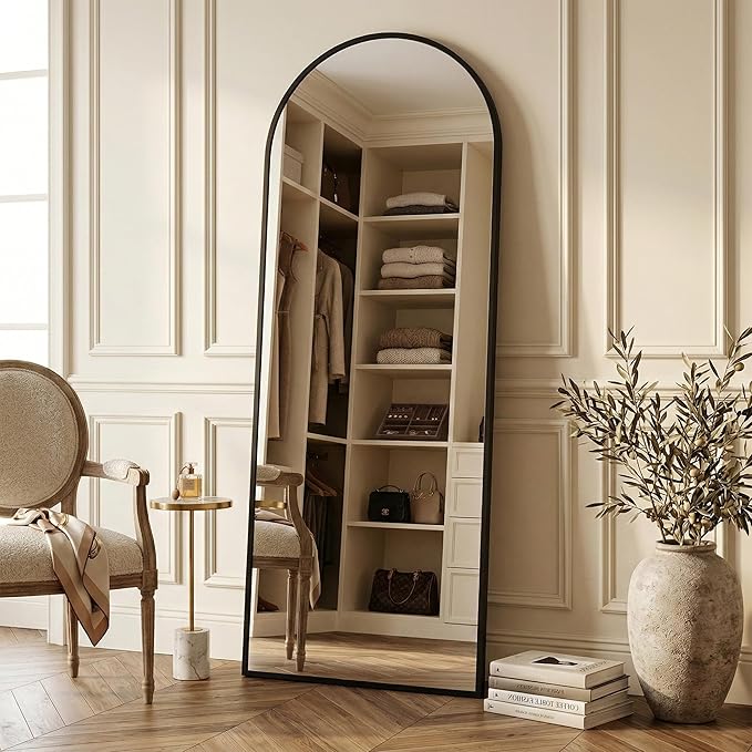 Suidia 59"x18" Arched Full Length Mirror with Stand, Full Body Mirror with Aluminum Frame, Freestanding/Leaning/Wall-Mounted, Floor Mirrors for Bedroom, Living Room, Entryway, Dressing Room, Black