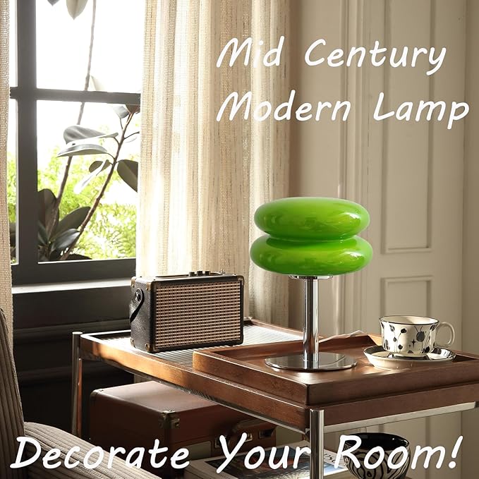 Glivpny Mushroom Lamp Table Lamp for Night Stands,Mid Century Modern Desk Lamps for Bedroom, Vintage Dimmable Bedside Small Lamps, Cute Cool Home Room Aesthetic Decor for Living Room (Green)
