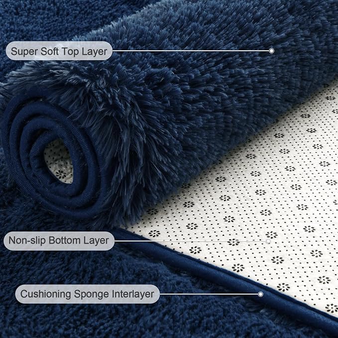 Large Area Rugs for Living Room, 9x11 Soft Fluffy Shaggy Rug, Machine Washable Non-Slip Plush Fuzzy Indoor Carpet, Aesthetic Home Decor for Bedroom,Kids Room,Nursery,Dorm, Navy Blue