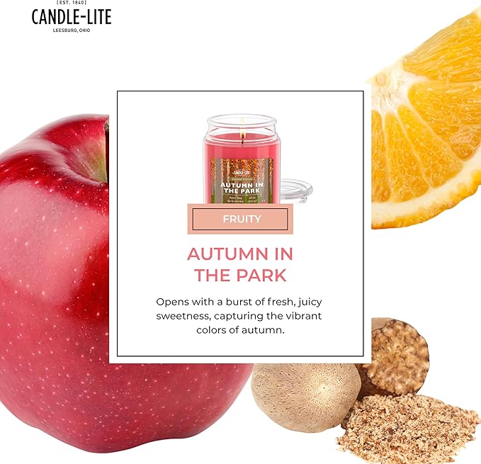 Candle-lite Fall Scented Candles, Macintosh Apple with Creamy Caramel, 18 oz Single-Wick Jar Candle, Proudly Poured in The USA, Autumn Home Decor, 110 Hours of Burn Time, Ideal Gift for Men and Women