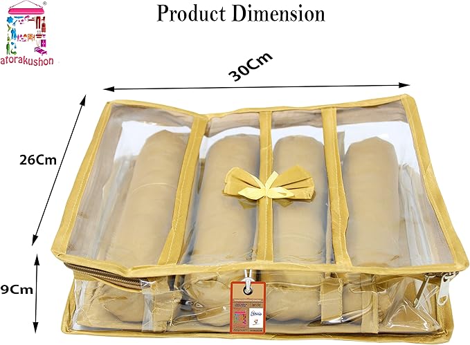 atorakushonSatin Fabric 4 Rod Bangle Box Organizer for Women Girls Jewellery Pouch Storage Bag Makeup Travel Wardrobe Wedding Set for Bride Golden