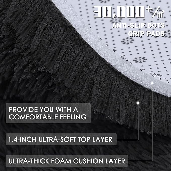 OLANLY 7x9 Machine Washable Large Area Rugs for Living Room, Bedroom, Soft Fluffy Shaggy Bedside Rug, Indoor Floor Carpet for Kids Girls and Boys, Dorms, Nursery, Home Decor Aesthetic, Black