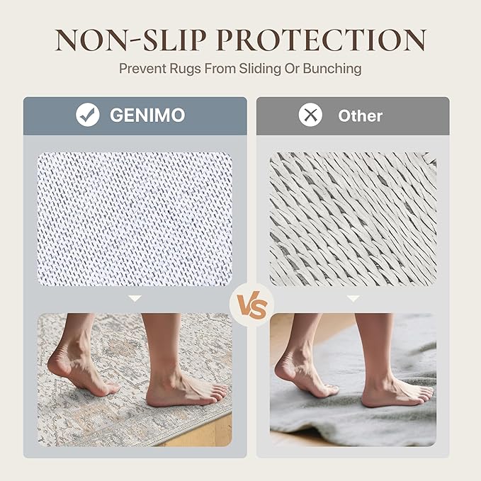 GENIMO Runner Rug 2'x5' Machine Washable Non Slip Vintage Hallway Runner Rug, Low Pile Lightweight Rugs for Indoor Entryway, Hallway, Kitchen and Corridor, Light Blue Beige