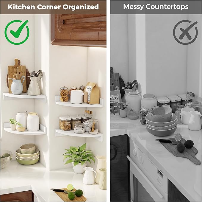 Corner Shelves 3-Pack for Bathroom & Kitchen, Space-Saving Floating Corner Wall Shelf with Easy Installation- White