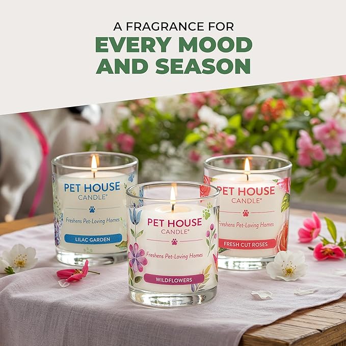 Pet House Candles, 9 oz Fresh Cut Grass Scented Candle, Clean Burning, Long Lasting Plant-Based Pet Friendly Candle, 60 Hour Burn Time
