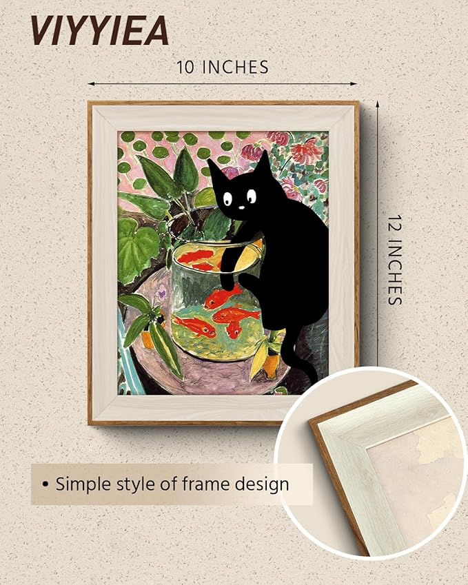 VIYYIEA Framed Wall Art for Living Room, Funny-【Fishing Cat】, 12L x 10W