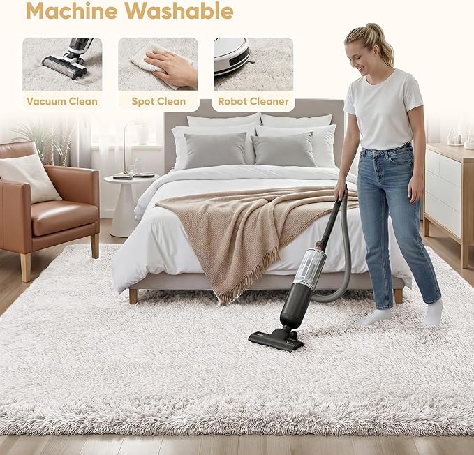 8x10 Area Rugs for Living Room Bedroom: White Soft Fluffy Shag Upgrade Non-Slip High Pile Carpet Large Fuzzy Plush Indoor Floor Decor Shaggy Rug for Kid Boys Girls Dorms Playroom Nursery Modern Home