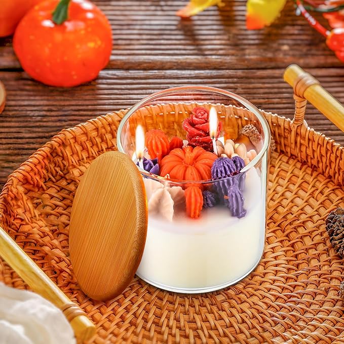 Tondiamo Fall Pumpkin Candle Gift, Thanksgiving 3.15 Inch Scented Decorative Pumpkin Succulent Cactus Terrarium for Autumn Halloween Party Favors Home Decoration Gifts