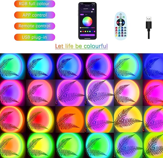 Sunset Lamp with APP & Remote Control,16 Colors Night Light 180° Rotation Rainbow 4 Modes Setting for Photography/Selfie/Party/Home/Living Room/Bedroom Decor, Gifts Women