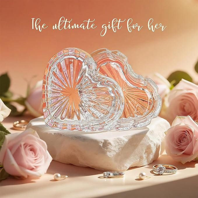 kanpura Crystal Perfume Tray Mirror Glass Makeup Vanity Organizer and Clear Glass Jewelry Box Heart Shape Cute Box