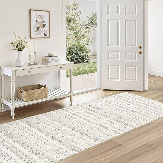 cotiled Hallway 2.6x8 Runner Rugs: Washable Boho Rugs with Non Slip Backing Large Soft Indoor Low Pile Carpet for Living Room Bedroom Farmhouse Dining Room Lightweight Home Decor Brown