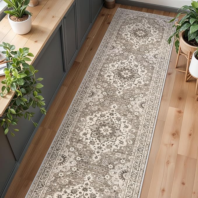 Washable Oriental Hallway Runner Rug - 3x16 Rugs for Living Room Soft Carpet for Bedroom Kitchen Waterproof Floral Distressed Indoor Stain Resistant Non-Shedding Floor Carpets (Beige, 3X16)