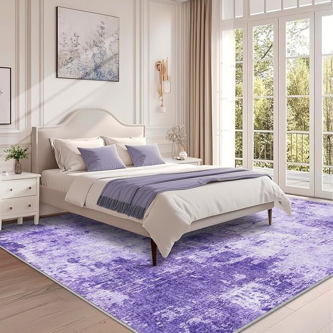 RELEANY Washable Area Rugs 6'x9' Non-Slip Modern Abstract Soft for Living Room Entryway Bedroom Nursery, Print Pattern, Purple Gray Pink White