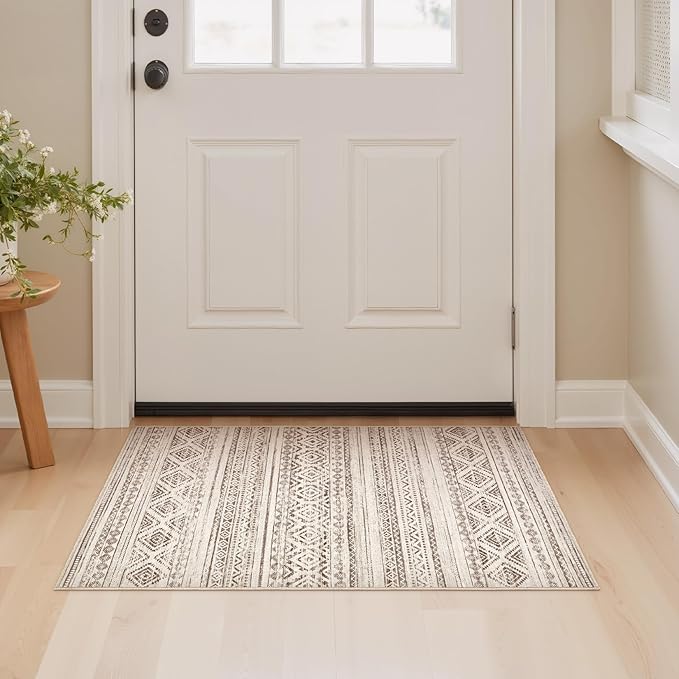 cotiled Washable 2x3 Entryway Rug: Washable Boho Rugs with Non Slip Backing Small Soft Indoor Stain Resistant Carpet for Kitchen Front Lightweight Home Decor Dark Brown