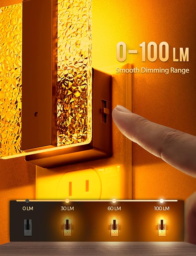 DORESshop LED Night Lights Plug Into Wall [2 Packs], Decorative Night Light with Dusk-to-Dawn Sensor, Dimmable Nightlights, Adjustable Brightness Night-Lights for Bathroom, Hallway, Bedroom,Amber