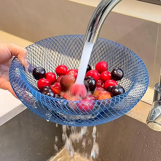 Nest Fruit Bowl with Drainer - Modern Home Decor, Creative Fruit Basket for Kitchen Counter, Dining Table, Living Room Coffee Table - Stylish Ins Aesthetic Storage & Display (Blue)
