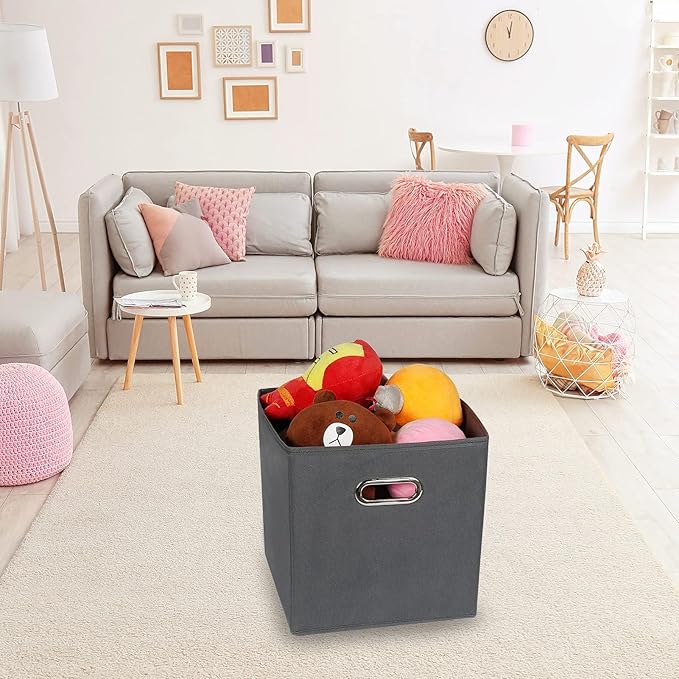 Fabric Cloth Storage Bins,Fabric Cube Organizer with Dual Handles Foldable Cube Storage Baskets for Home Bedroom Storage,Set of 10,(Gray)