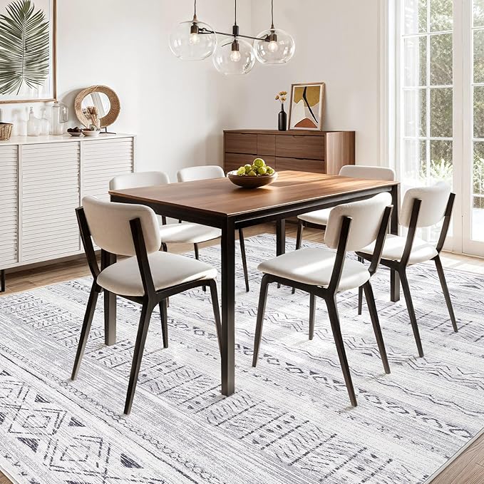 cotiled 8x10 Area Rug Living Room: Washable Boho Rugs with Non Slip Backing Large Soft Indoor Stain Resistant Carpet for Bedroom Farmhouse Dining Room Lightweight Home Decor Dark Grey
