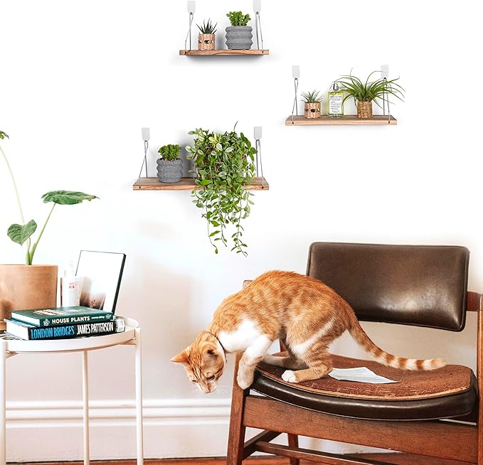 MITIME Floating Shelves Set of 3 Rustic Solid Wood Floating Shelf Wall Storage Shelves for Living Room, Bedroom, Bathroom, Kitchen Laundry, Office,no Drill Shelf (Light Color L+M+S)