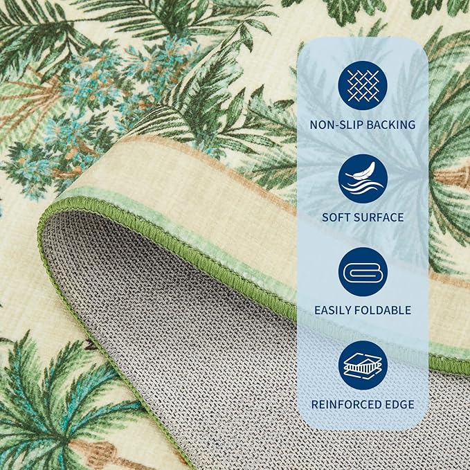 GarveeHome Jungle Animal Print Rug 5x7 Washable Area Rugs for Living Room, Forest Rug Non Slip Low Pile Stain Resistance Large Throw Carpet for Bedroom Dining Room Kids Playroom Nursery, Beige