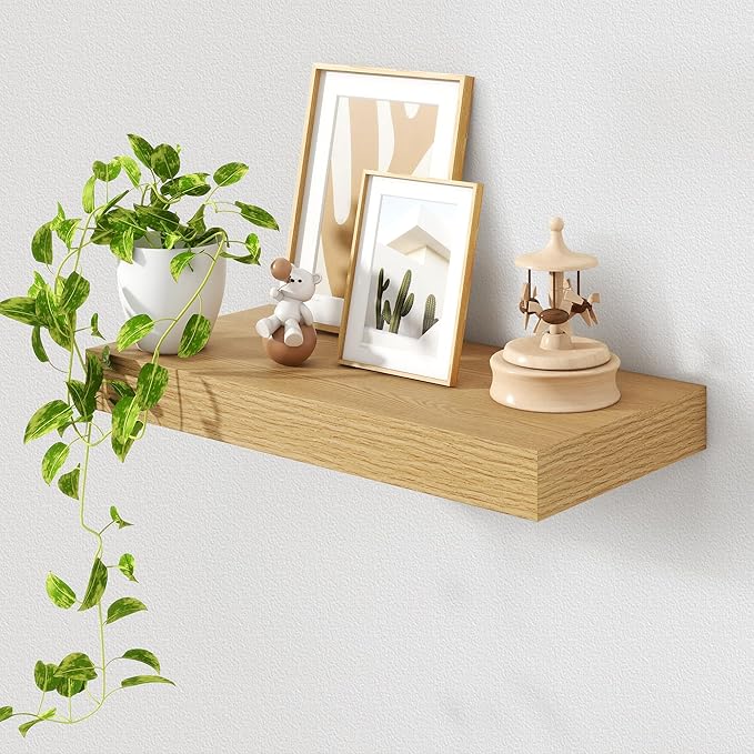 FLYJOE 12 Inch Deep Floating Shelves | 24 Inch Oak Floating Shelves | 24" W x 12" D Rustic Wood Shelves for Wall | Deep Shelves for Living Room Bathroom Laundry Room Kitchen