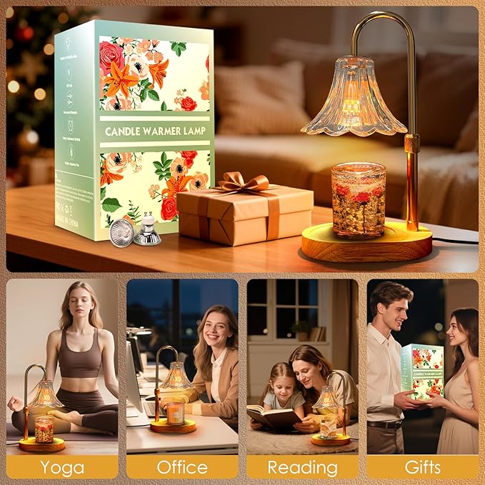 Banbanda Candle Warmer Lamp with Timer: 2026 Mothers Day Gifts for Women, Adjustable Camdle Warmer with 2 Bulbs, Flower Candle Lamp for House Warming Room Decor