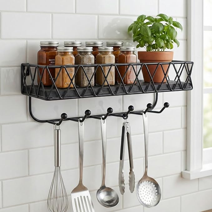 Molaxhome Wall Mounted Storage Shelves,Easy to Mount Wall Wooden Floating Shelf for Bedroom,Farmhouse,Living Room,Bathroom,Kitchen,Office and More DC1A611 (Black, W4.7xL14)