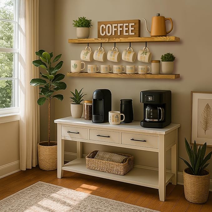 BGMG Wood Floating Shelves for Wall 60 inch Set of 2, Rustic Wooden Wall Mount Shelves for Living Room Bedroom Kitchen Farmhouse-60x6.7x1.75 inch- Gold Oak