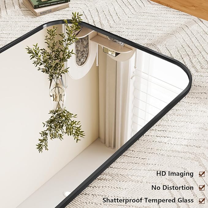 Full Length Mirror 81"x41" Arched Floor Standing Large Mirrors Full Body Mirror with Stand - with Aluminum Frame for Bedroom Living Room, Black