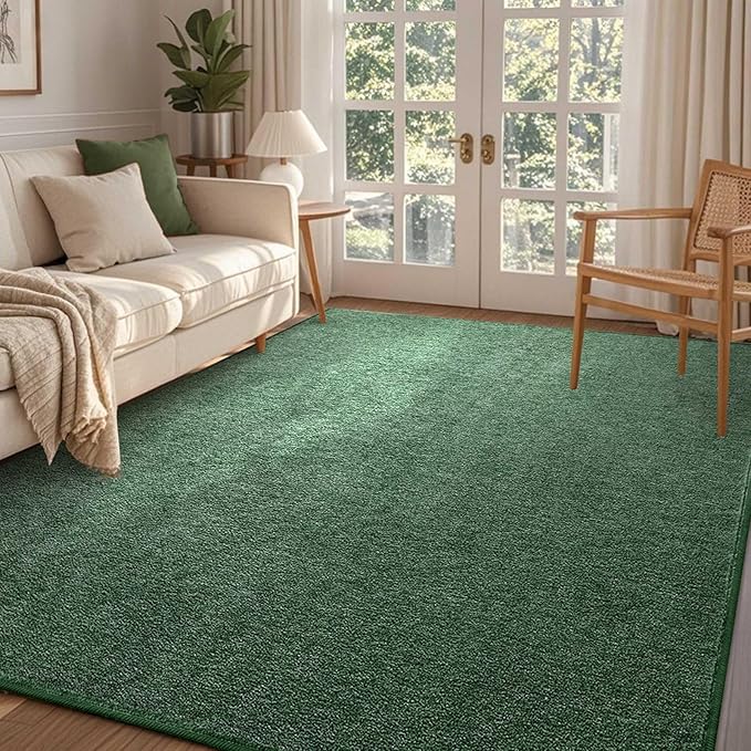 FinRèc 4x6 Washable Area Rugs for Bedroom Living Room, Low Pile Thin Rug Solid Color, Non-Slip Carpet Indoor for Home Decor (Green/White)