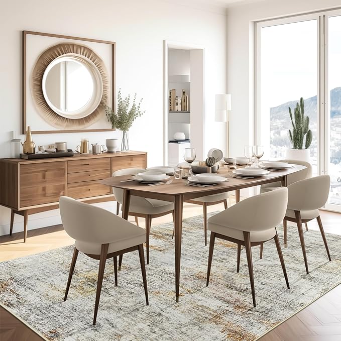 Soalmost Washable Area Rug 8x10, Large Soft Abstract Rugs for Living Room Vintage 8x10 Area Rugs for Bedroom Dining Room Non-Slip Stain Resistant Under Table Gray Rust Rug