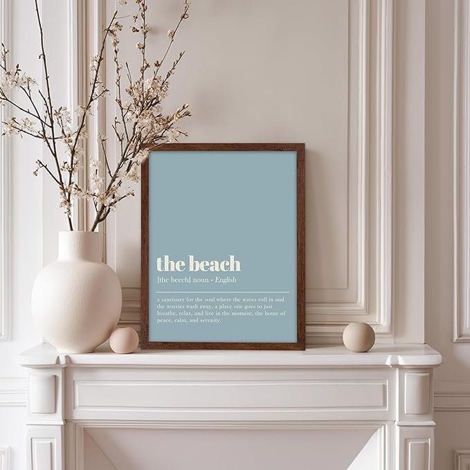 Poster Master Typography Poster - Dictionary Print - Beach Definition, Home of Peace and Calm, Sanctuary, Waves, Soul, Relax - Gift for Family, Friend - Wall Decor for Home, 8x10 Brown Framed