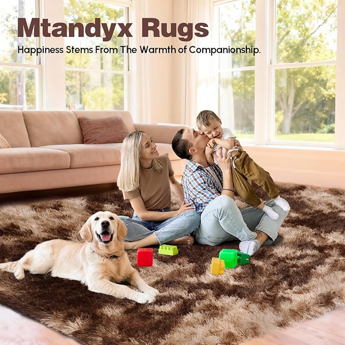 5x7 Plush Fluffy Area Rugs, Large Soft Carpet, Upgraded Non-Slip Rectangular Rug for Living Room, Bedroom, Kids Room, Dorm, Modern Home Decor Aesthetic,Tie-dye Coffee