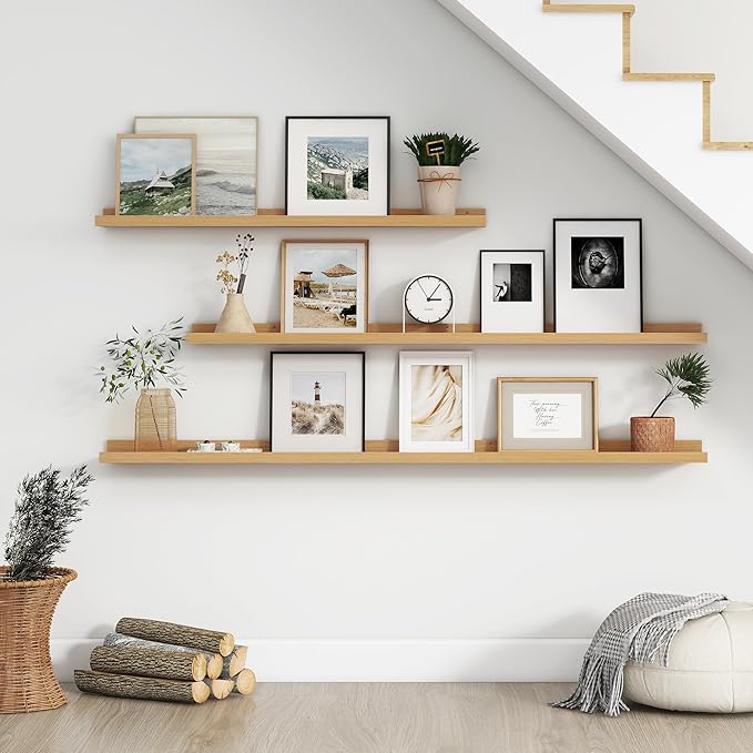 FLYJOE Floating Picture Ledge Shelves for Wall Set of 4, 48 Inch Wall Shelves with Lip Long Large Nursery Book Shelf for Toys Storage Kids Bookshelf Wall Mounted Living Room Bedroom Decor Frames