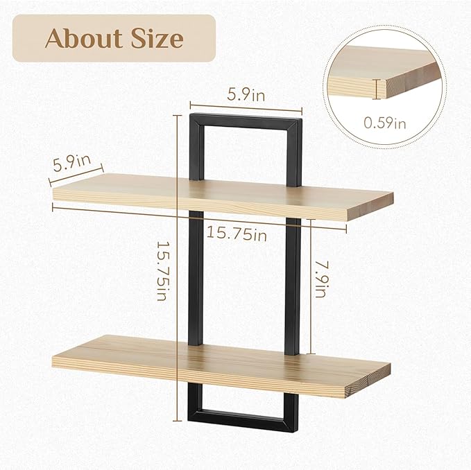 Wall Shelves for Living Room: Decorative Solid Floating Shelves Above Sofa Beside TV for Plant Vase Figurine Trinkets Collectibles