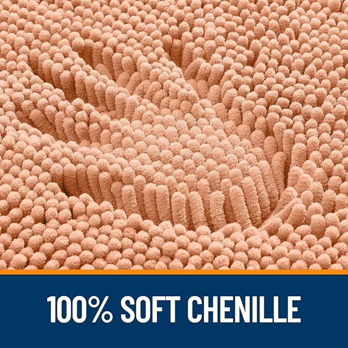 OLANLY Small Bathroom Rugs 24x16, Extra Soft Absorbent Chenille Bath Rugs, Rubber Backing Quick Dry, Machine Washable Bath Mats for Bathroom Floor, Tub and Shower, Home Decor Accessories, Peach