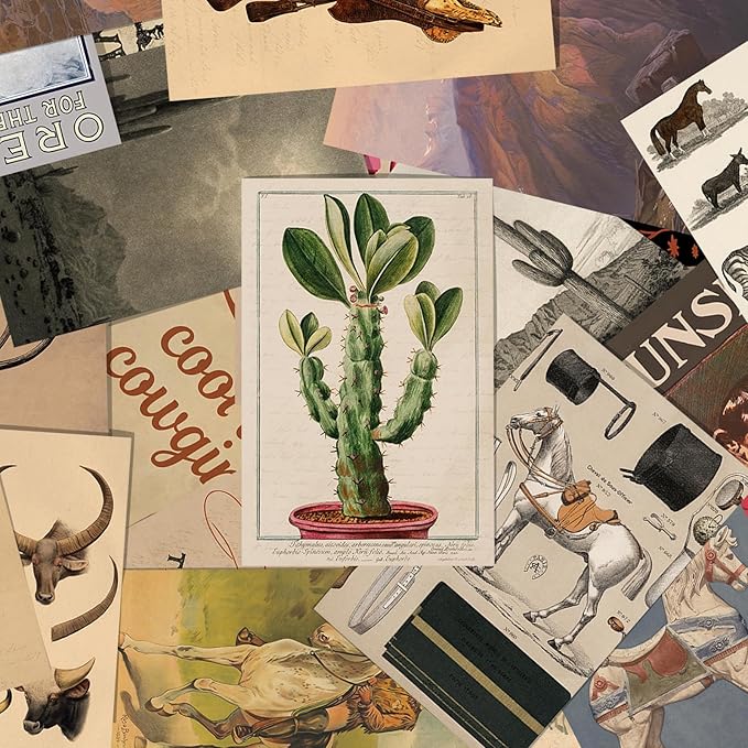 KBKBART 50 Pcs Vintage Western Cowboy Pictures Wall Decor, Farmhouse Western Wall Art Prints, Southwestern Boho Old Wild Collage Kit 4"x6", Vintage Cowgirl Aesthetic Poster for Bedroom, Teen Girl Dorm Decor