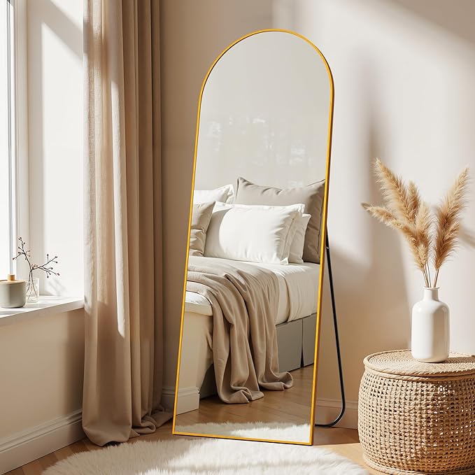 Simple Deluxe Arched Full Length Mirror, 64"×21" Large Floor Mirrors, for Wall Door Bedroom Bathroom Living Room (Gold)
