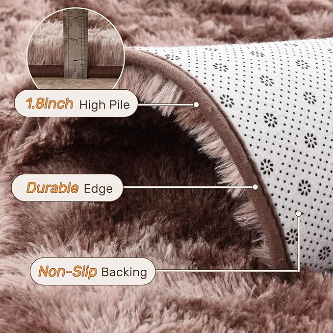 5x8 Brown Rugs for Living Room Fluffy Fur Bedroom Area Rug,Rustic Plush Non-Slip Dark Carpet for Book Room Office,Coffee Stain Resistant