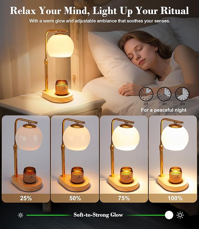 Modern Candle Warmer Lamp White Glass Minimalist Candle Warmer Lamp with Timer Adjustable Height Budget Friendly Wax Melter for Bedroom Living Room
