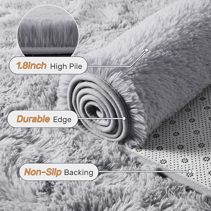 5x7 ft Light Grey Rug for Living Room Fluffy Bedroom Rug Non-Slip Area Rugs Shag Carpet for Nursery Kids Play Room Dorm Office Indoor Modern Plush Carpets Boys