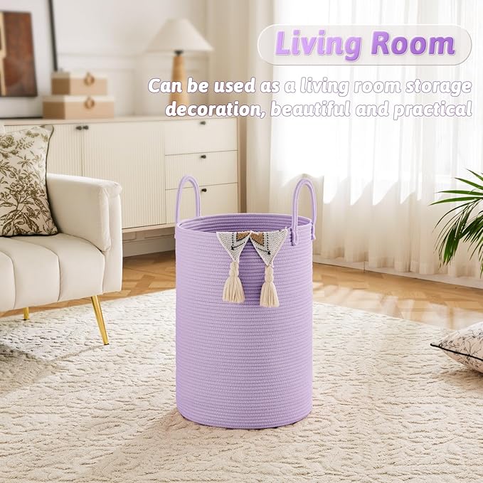 Artfeel Laundry Basket,Woven Cotton Rope Laundry Hamper,80L for Decorative Storage of Dirty Clothes,Toys and Blankets in Bathroom,Baby Room and Living Room