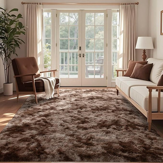10x14 Ft Extra Large Shag Brown Area Rug for Living Room, Tie-Dyed Ultra Soft Fluffy Furry Rugs for Bedroom Indoor Floor, Aesthetic Carpet for Kids Home Decor (Coffee)