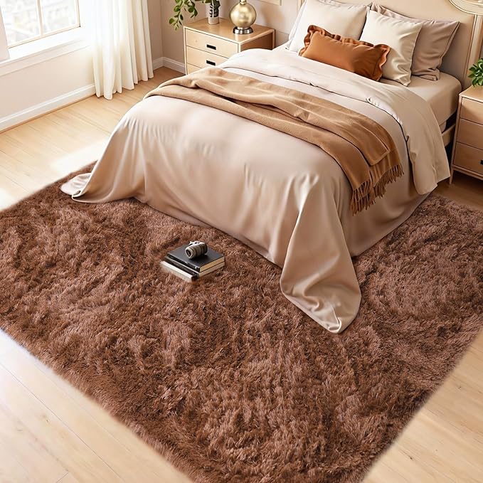 8x10 Area Rugs Living Room, Brown Large Plush Fluffy Bedroom Carpet, Non-Slip Upgraded Indoor Thick Soft Rug, Modern Plush Carpet Suitable for Kids Home Decor Aesthetics Dorm.