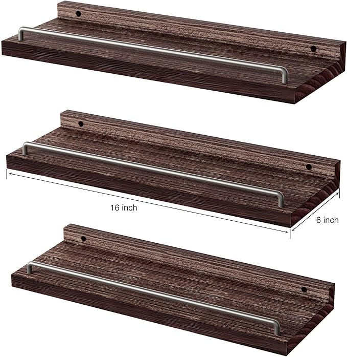 RYOFOBETTO Floating Shelves, Bathroom Decor Shelves Over Toilet, Farmhouse Wall Shelves for Living Room, Bedroom, Picture Frames, Plants, Kitchen, Set of 3 (Walnut Brown)