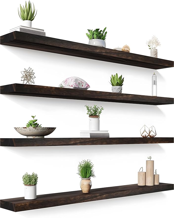 GXYAWPJ 48 Inch Floating Shelves for Wall Rustic Brown Wood Wall Shelves for Bedroom Set of 4