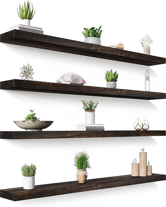 GXYAWPJ 48 Inch Floating Shelves for Wall Rustic Brown Wood Wall Shelves for Bedroom Set of 4