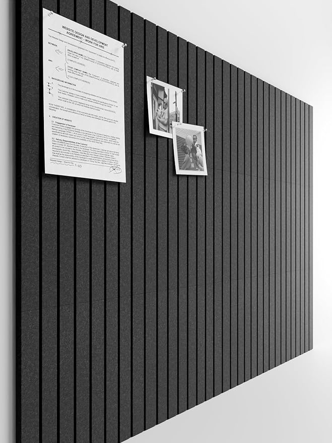 Bumusty Large Cork Board Alternative-48 x 36" Felt Bulletin Board Tiles, with 30 Pushpins, 70 Adhesive Tabs, Fine-Stripe 12-Pack, Cork Boards for Office Push Pin Board Felt Board-Charcoal Gray