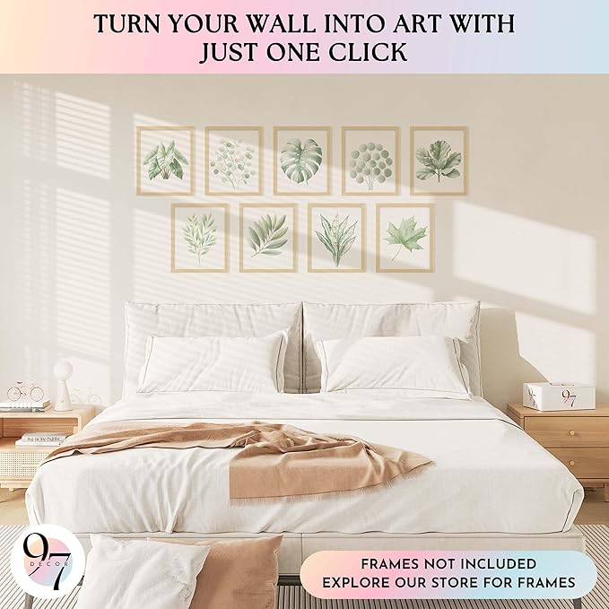 97 Decor Vintage Botanical Wall Art - Greenery Plant Posters For Room Aesthetic, Retro Green Plant Pictures Wall Decor, Vintage Botanical Prints For Home Bedroom Office Decorations (8x 10 Unframed)